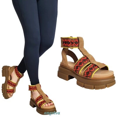 Ugg Ashton heritage braid platform sandals chestnut embroidered suede chunky - Image 1 of 4