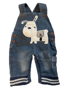 Baby Boy Denim Overalls Puppy Dog Front 3-8 Months Woof Woof - Picture 1 of 17