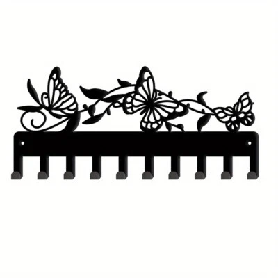 1 Juego de 10 Ganchos para Llaveros de Metal Mariposa Vid Ganchos Montados en la Pared de Hierro Negro Foto 1 de 4