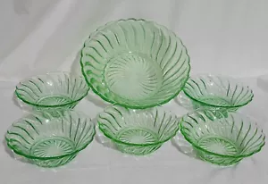 Antique 1930 Bagley Uranium Glass serving Fruit Bowls X6 - Picture 1 of 16