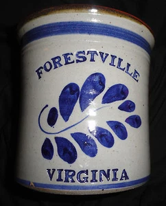 Hand Thrown Pottery Crock Jar for Utensils Decorated with Forestville Virginia - Picture 1 of 6