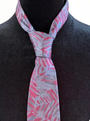 "Corbata clásica de seda italiana Paco Rabanne para hombre roja gris talla 3,5"" x 58,5""" Foto 1 de 4