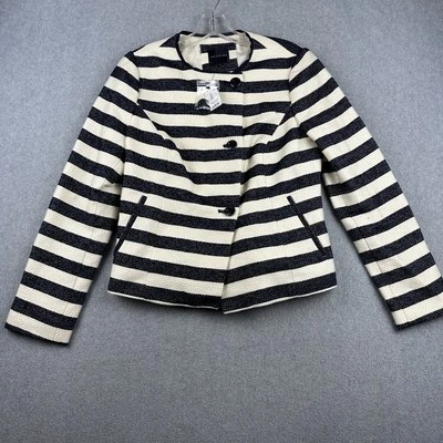 Chaqueta Blazer The Limited Mujer Mediana Azul Marino Blanco Rayas Botón Mezcla Algodón Foto 1 de 4