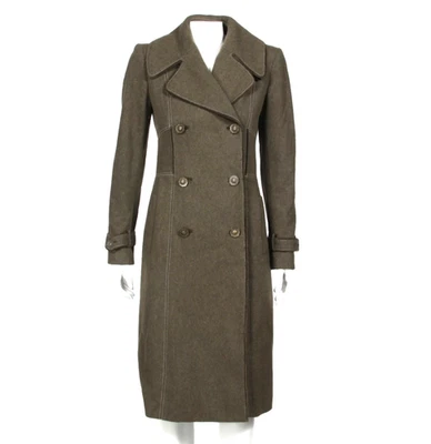 Abrigo de Lana ELIE TAHARI Talla 8 Verde Oliva Militar Botón Detalle Cosido XS/S 389 Foto 1 de 4