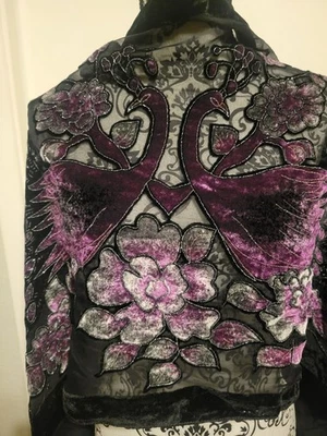 Burnout Terciopelo Pavo Real Floral Transparente Bufanda Flecos Seda Capricho Hada Oscura Foto 1 de 4