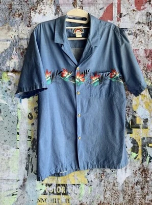 Camisa hawaiana azul vintage Paradise Found Birds of Paradise para hombre - L Foto 1 de 4