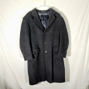 Vintage Wool Overcoat Dark Gray Tailored 48R XL Long Duster Made In Romania Goth - Picture 1 of 11