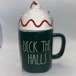The Dunn DECK THE HALLS Weihnachtstasse mit Topper 20 Unzen Grün Weiß Neu - Bild 1 von 8