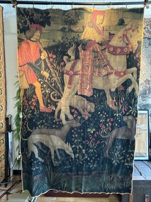 Tapiz Medieval Reproducción 1:1 Tinte Reactivo sobre Fibra Natural Lino y Algodón Foto 1 de 4