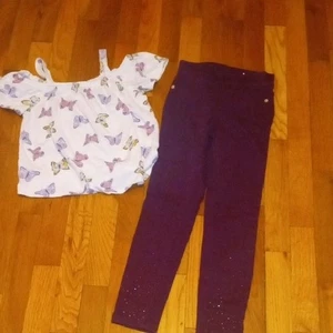 girl 8 Butterfly Print Top and Purple sknniy jeans Set - Picture 1 of 4