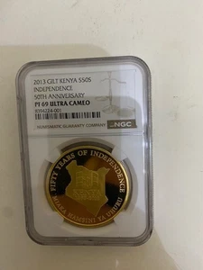 GRADED: KENYA Commemorative Coin 50 Shillings Gold Plated Silver " PF 69 - Picture 1 of 2