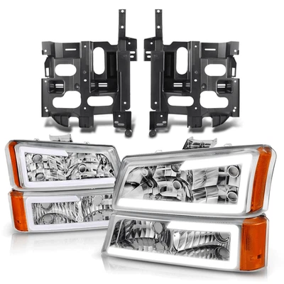 Faros LED DRL Fit 03-07 Avalanche Silverado cromo ámbar + soportes de montaje Foto 1 de 4