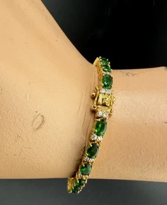 Vintage Tennis Armband 7,5 cm lang grün klar goldfarben Modeschmuck - Bild 1 von 11