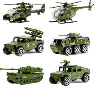 "6-Pack Die-Cast Military Vehicle Set for Kids - Tank, Jeep, Helicopter & More" - Picture 1 of 7