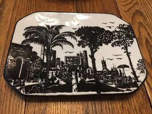 Landscape Scene Black White Ironstone 7 3/4”x10 1/4” Platter - Picture 1 of 3