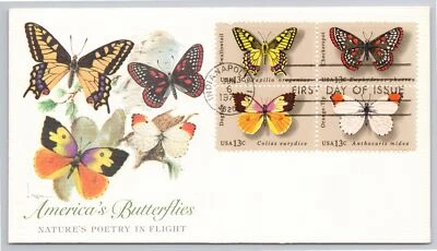 First Day Cover Scott's #1712-15 Butterflies 4 Varieties Attached 1977 - Image 1 of 2