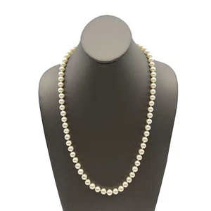 Silver Tone 8mm White Glass Imitation Pearl Strand Fashion Necklace 24 Inch - Picture 1 of 12