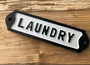 ANTIQUE RETRO HANDMADE LAUNDRY IRON BLACK SIGN PLAQUE WASHING UTILY ROOM VINTAGE - Picture 1 of 2