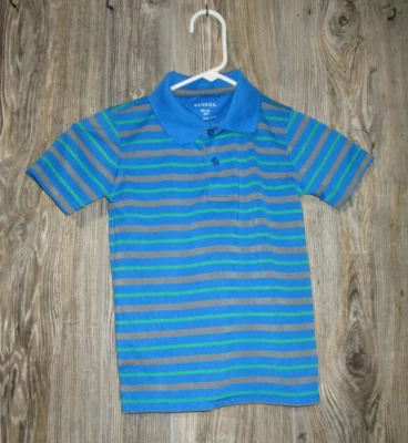 Polo clásico a rayas azul verde gris manga corta George Boys talla 4-5 XS Foto 1 de 4