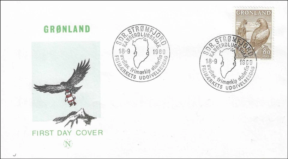 Sea Eagle Stamp With Inuit Woman Bird Wildlife Greenland Denmark FDC 1969 - Image 1 of 1