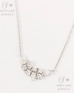 Certified 1.18Ct Lab Grown Diamond Cluster Layering Necklace Women 18" 14K Gold - Picture 1 of 8