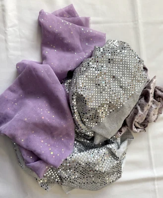 Sparkle Dot Sequin Fabric Remnants Silver Purple Sewing Crafts Doll Hats Lot - Image 1 of 4