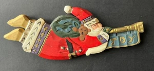 Vtg Folk Art Primitive Carved Wood Santa Claus Wall Hanging  Teddy Bear Joy 9” - Picture 1 of 20