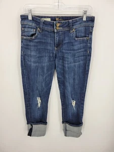 Kut from the Kloth Jeans Womens 6 Cameron Straight Leg Cuffed Distressed Denim - Picture 1 of 7