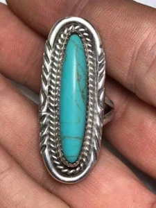 Signed Navajo Sterling Silver Turquoise Ring - Picture 1 of 6