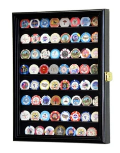 64 Casino Chip Coin Display Case Cabinet Chips Holder Wall Rack 98% UV Lockable