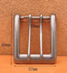 Heavy Solid Silver Double Tongue Pin Prong Men Belt Buckle Fits 40MM Belt Straps - Picture 1 of 11