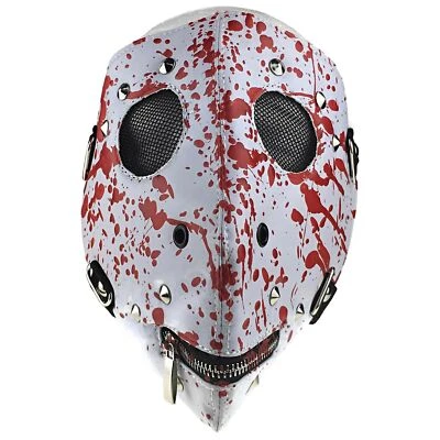 Motorcycle Bloody Mask White & Red Blood Halloween Horror Zipper Mouth Full Face - Image 1 of 4