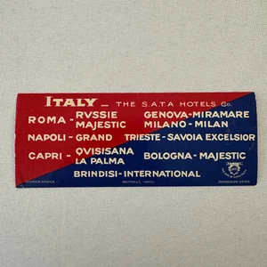 Vintage Hotel Travel Label Italy Italian SATA Hotels Company Rome Naples Capri - Picture 1 of 6