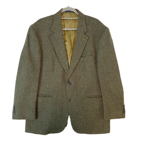 Lands End Lambswool Wool Blazer Mens 43R Brown Herringbone Classic Quiet Luxury - Picture 1 of 7