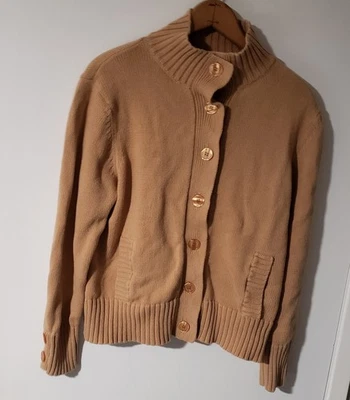 Cárdigan Suéter Chadwicks Para Mujer Tejido Cuello Simulado Botón Algodón Camel Taupe, XL Foto 1 de 4