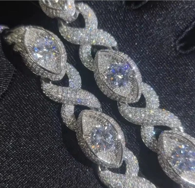 Pulsera VVS Ojo Moissanita Eslabón Cubano Ancho 8 Pulgadas Foto 1 de 3