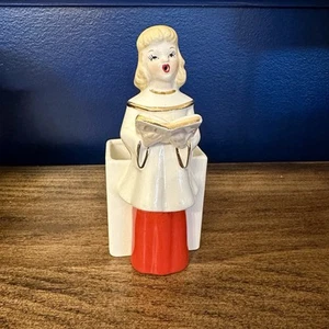 Vintage MCM Fine Quality Japan Girl Christmas Caroler Planter Choir 6" Kitschy - Picture 1 of 9