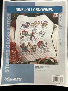 Herrschners Nine Jolly Snowmen Lap Quilt Top Stamped Cross-Stitch Kit 34x43 New - Picture 1 of 1