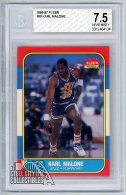Tarjeta Fleer Karl Malone 1986-87 #68 BGS 7,5 casi nueva+ Foto 1 de 2