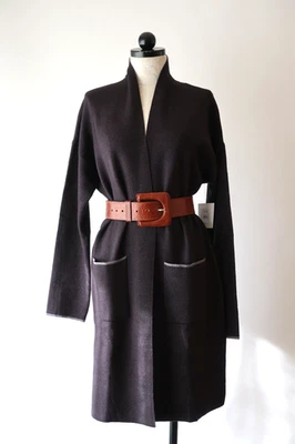 Casaco cardigã feminino Ellen Tracy cinza escuro frente aberta envoltório suéter malha espanador G - Imagem 1 de 4