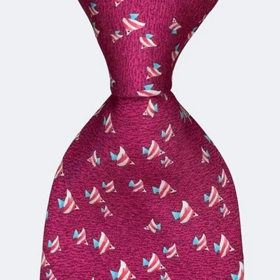 CORBATA MUNDO CAZA PECES SEDA DISEÑO VINTAGE HOMBRE COLOR ROSA HECHO EN ITALIA Foto 1 de 4
