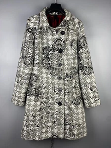 Desigual Womens Floral Check White Long Coat Jacket Size 42 / L - Picture 1 of 15