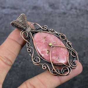 Rhodochrosite Gemstone Handmade Copper Wire Wrap Jewelry Pendant 3.19" H022 - Picture 1 of 6