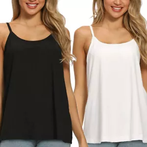 Women Bulid in Bra Casual Flowy Cami Adjustable Tank Top Pleated Loose Fit Vest - Picture 1 of 23