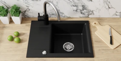 Küchenspüle Granit schwarz, klein Einbauspüle 59x44 cm Spülbecken Granitspüle - Bild 1 von 4