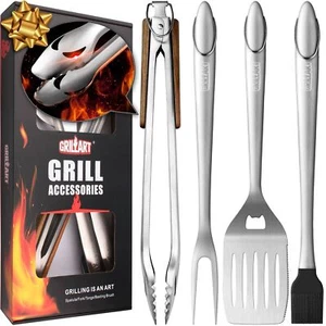 NEW BBQ Tools Grill Tools Set Stainless Steel Tongs Fork Spatula Basting Brush - Picture 1 of 7