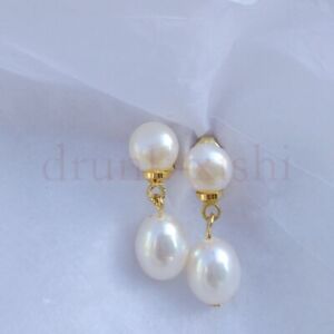 Elegant Natural AAA AKOYA White Pearl Earring 14k Gold P Stud At Social Activity
