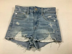American Eagle Damen hoch geschnitten Spitze Next Level Flex Denim Booty Shorts Gr. 00 - Bild 1 von 4