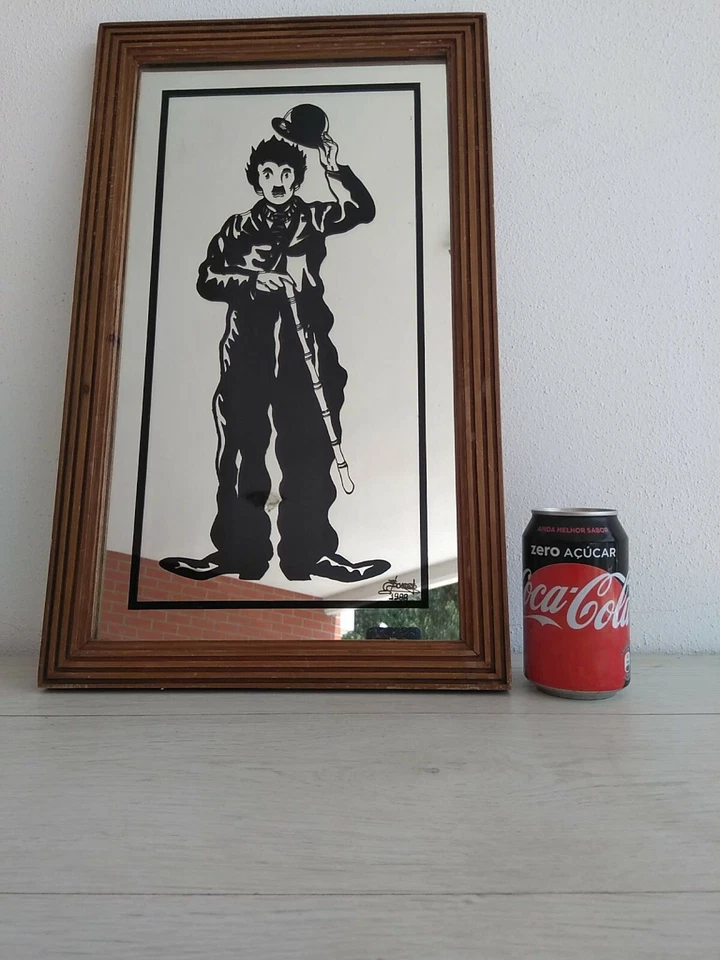 VINTAGE CHARLIE CHAPLIN MOVIE STAR FRAMED PAINTING ADVERTISING SIGNED MIRROR - Image 1 of 4