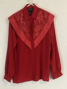 Suzelle 100% Silk And Leather Blouse Size 4 - Picture 1 of 4